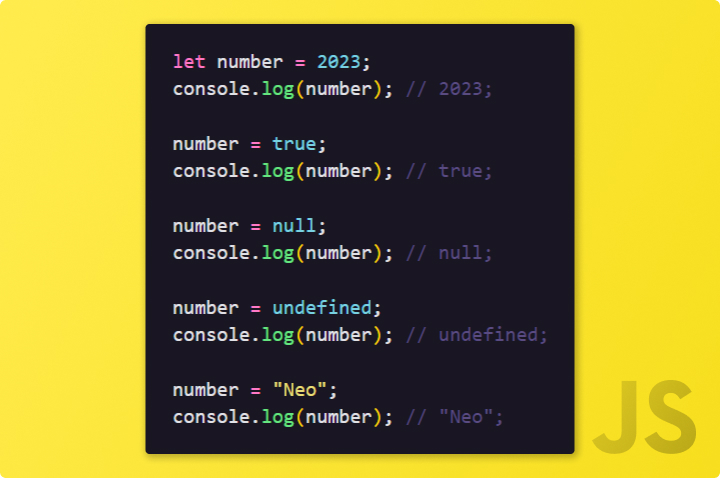 Exemplo de código mostrando a tipagem dinâmica no Javascript